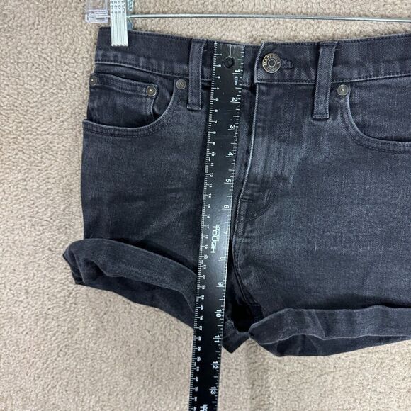 Madewell Jean Shorts Womens Size 26 Washed Black Mid Rise Stretch Denim Cuffed - Picture 4 of 9